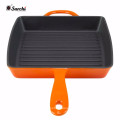 Enameled square metal grill pan with loop handle